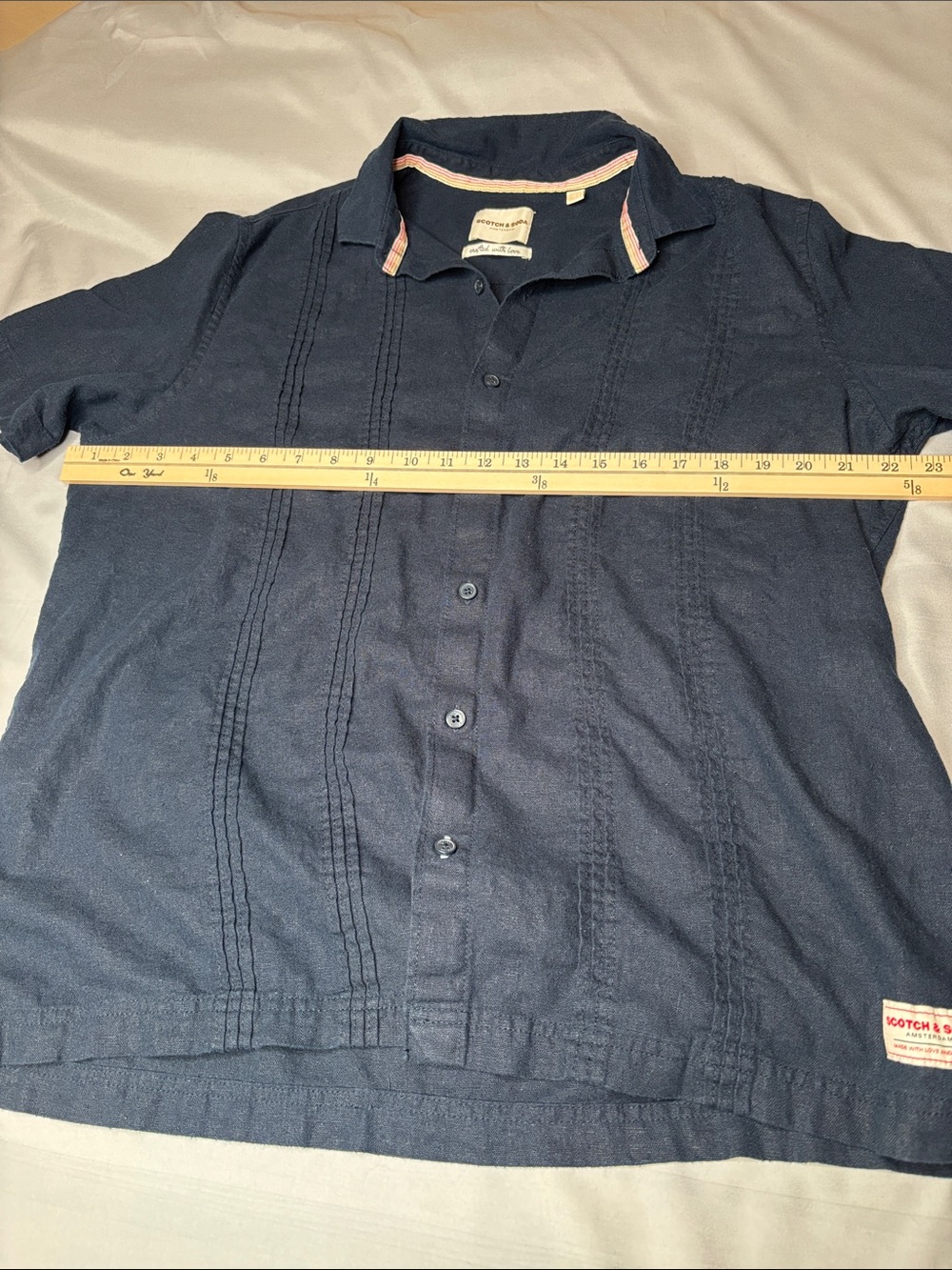Women’s Scotch & Soda Navy Short-Sleeve Button-Down Shirt Linen Blend Size Large - Picture 4 of 9